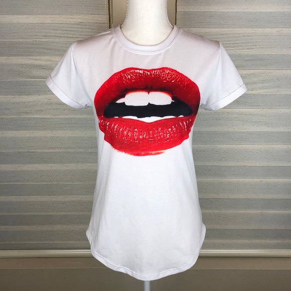 RockHer Tops - RockHer | Kiss Lips Tee Shirt White Red Medium